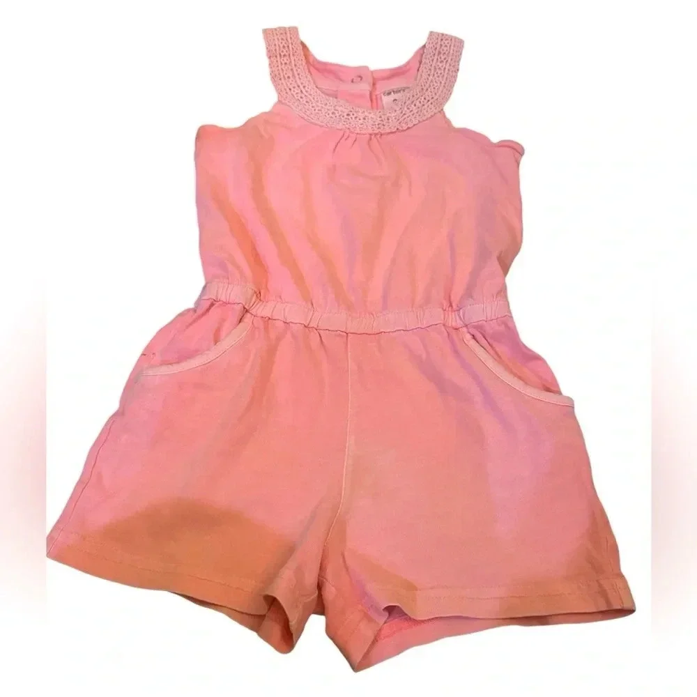 Carter’s Pink Crochet Trim Sleeveless Romper Girls Size 2T
